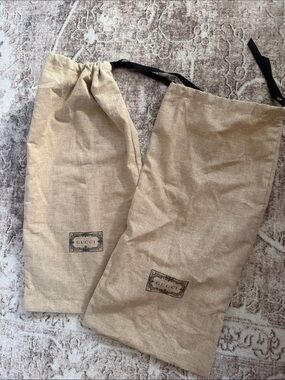 Gucci Beige Drawstring Dust Bags with Black Ties - Pair